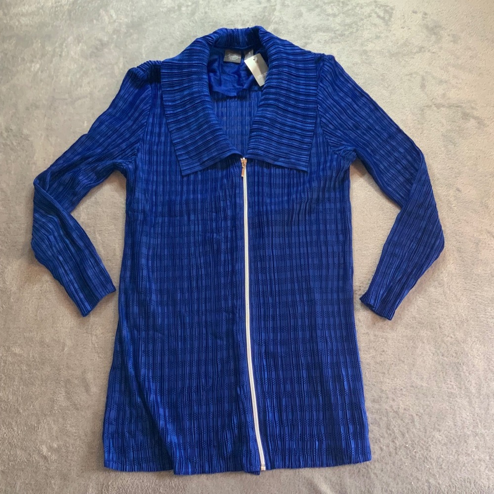Chicos Travelers Collection Pleated Zip Up Jacket Catalina Blue Size 3 XL NWT